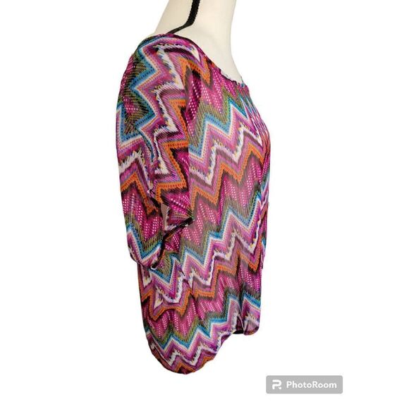 Pink Rose Size Large Multicolored Sheer Cropped Blouse - Picture 2 of 5